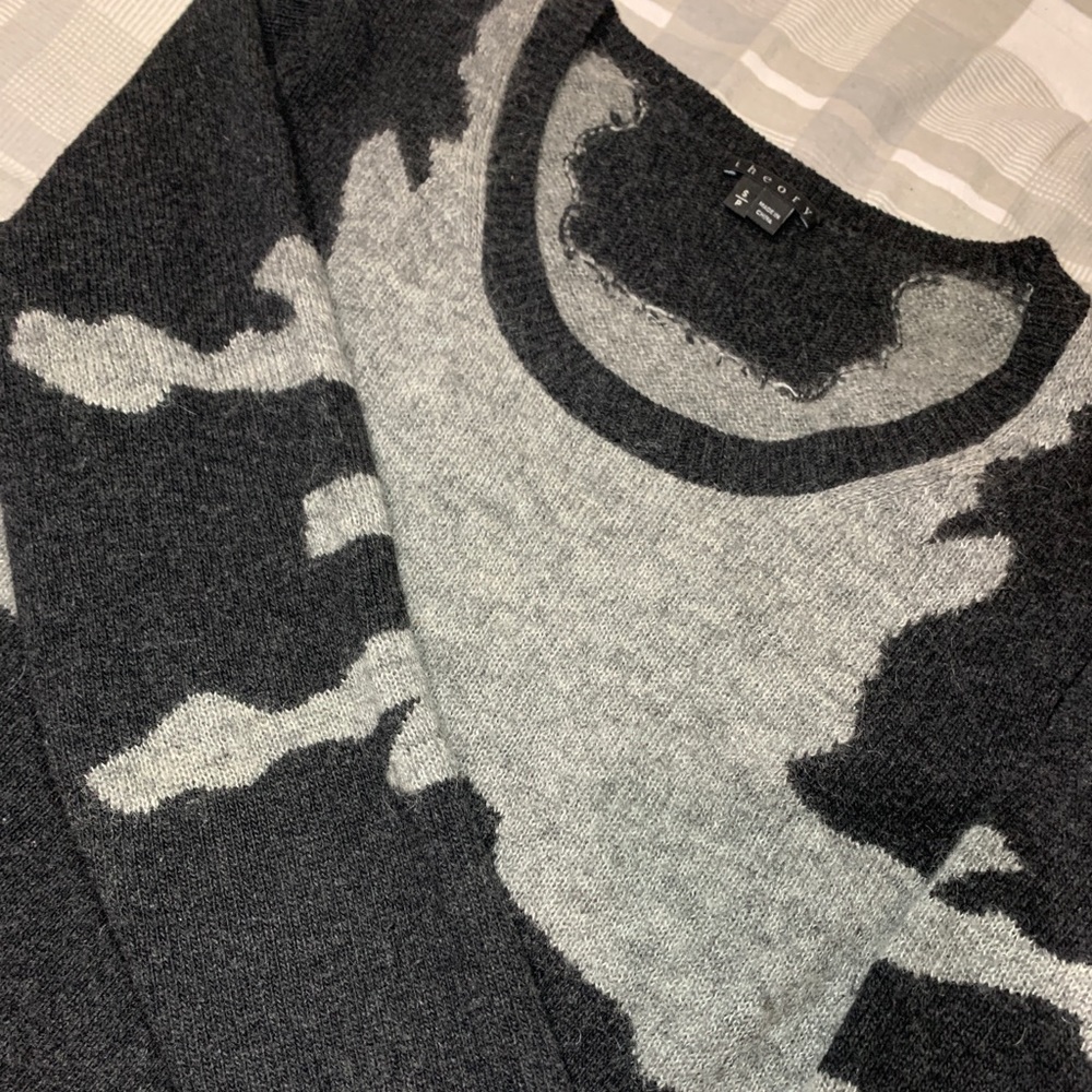 Theory Jaidyn Wool Mohair Blend Sweater Gray Black Long Sleeve Womens Size Small